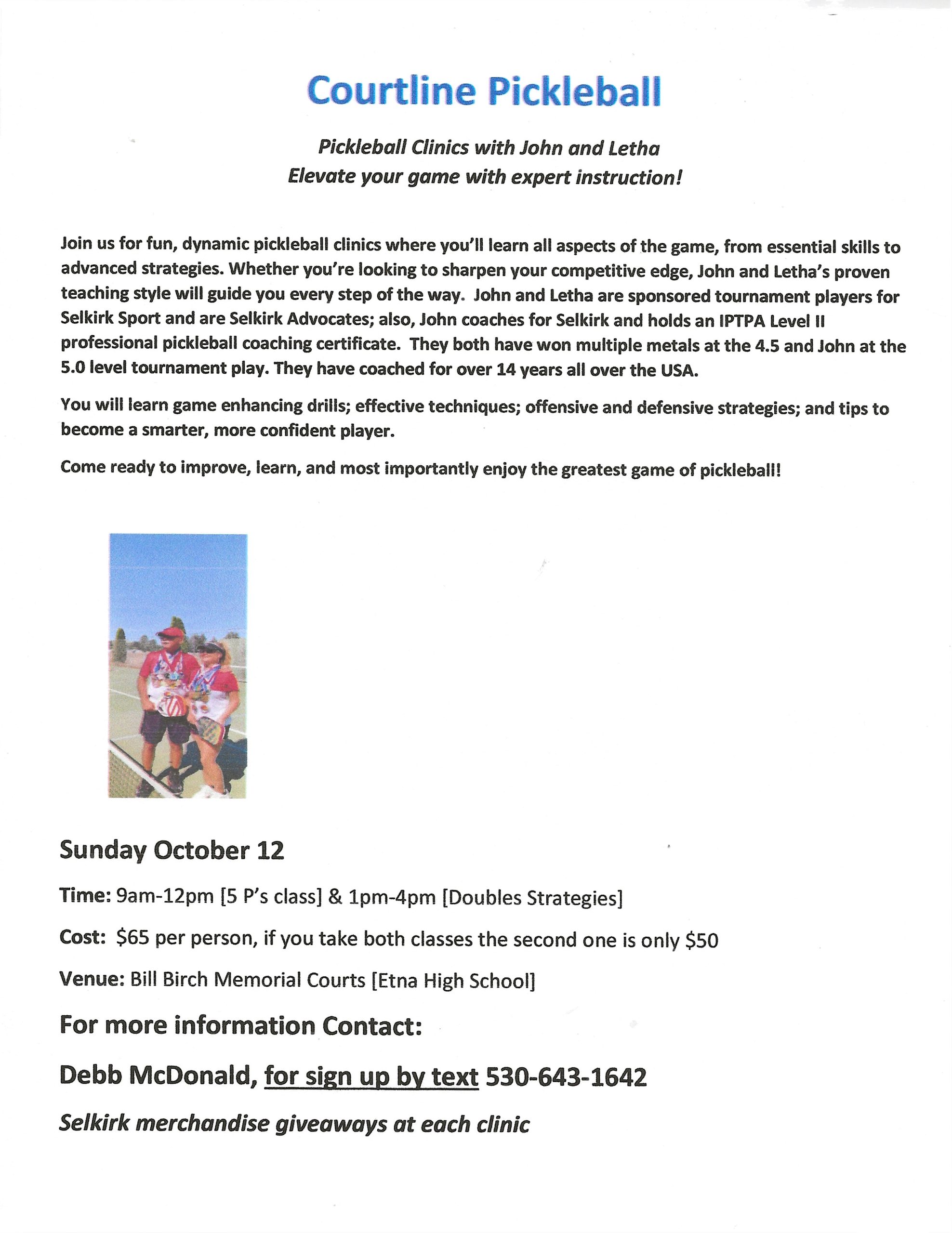 Pickleball Clinic in Etna, Oct. 12, 2025
