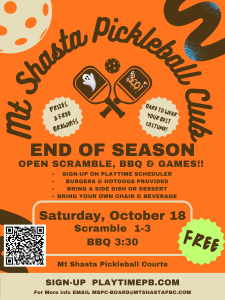 Mount Shasta Pickleball Club Scramble and BBQ: Join the Fun!