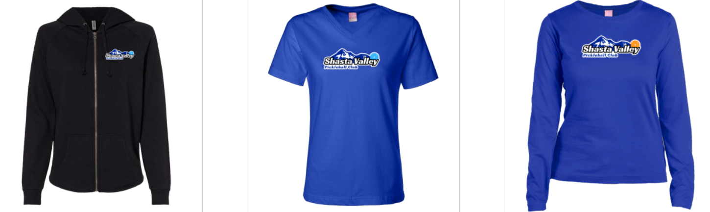Shasta Valley Pickleball Club merch: t-shirts, sweatshirts, mugs, and more.