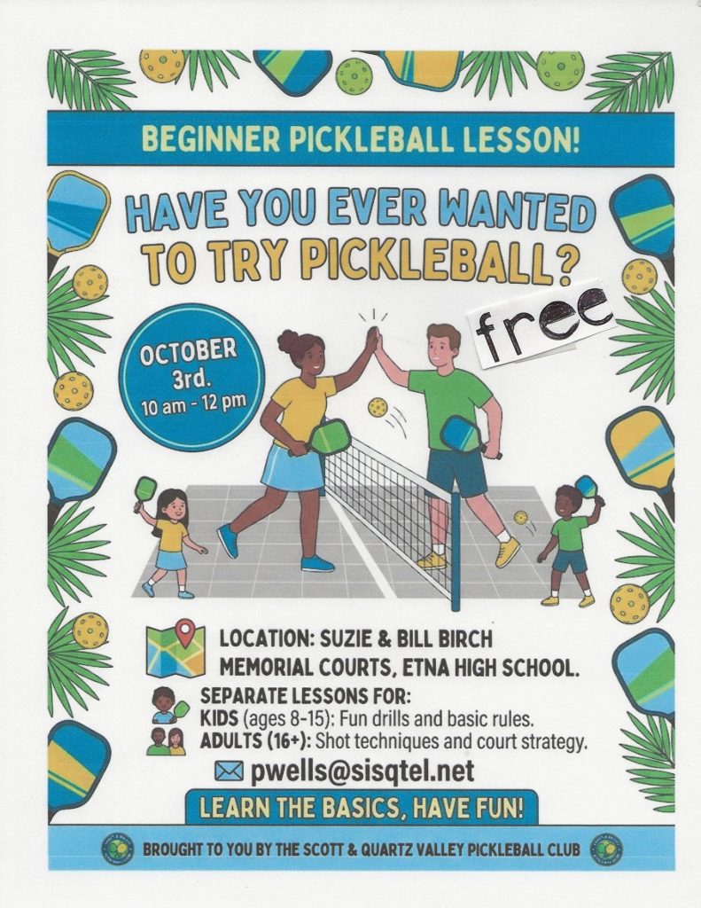 Beginner pickleball lessons in Etna, California